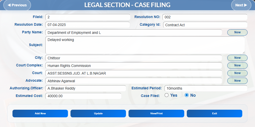 Case Filing