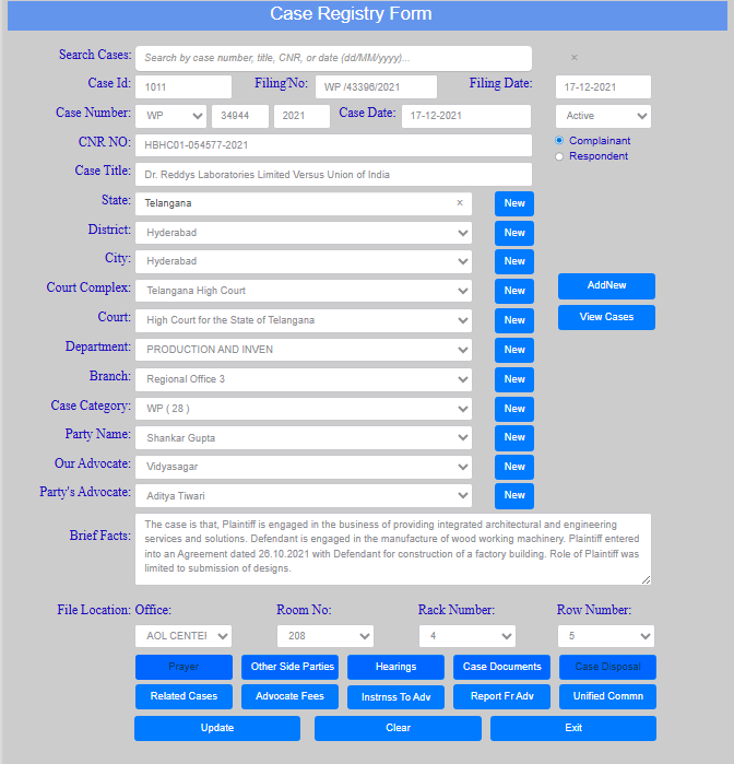 Case Registry